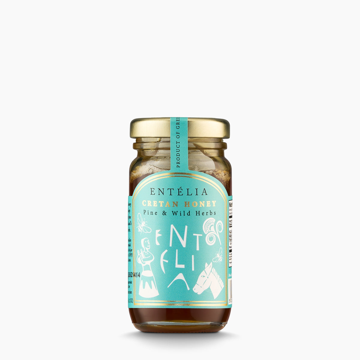 Entelia Pine & Wild Herbs Cretan Honey in a 100 g glass jar.