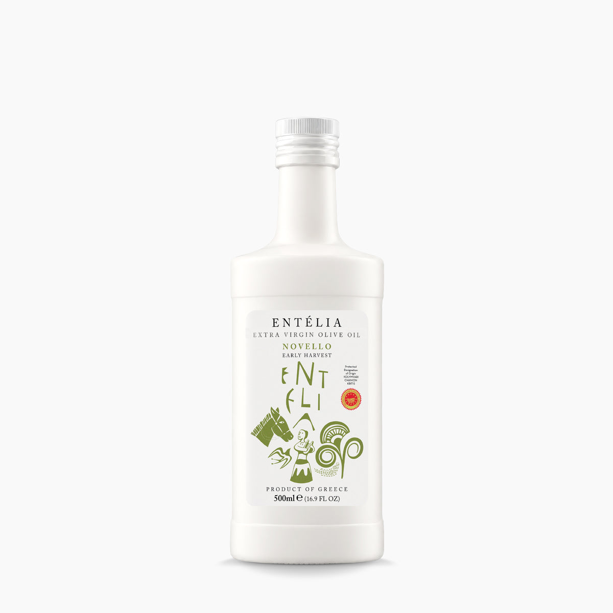 Entelia Novello 500ml extra virgin olive oil bottle.