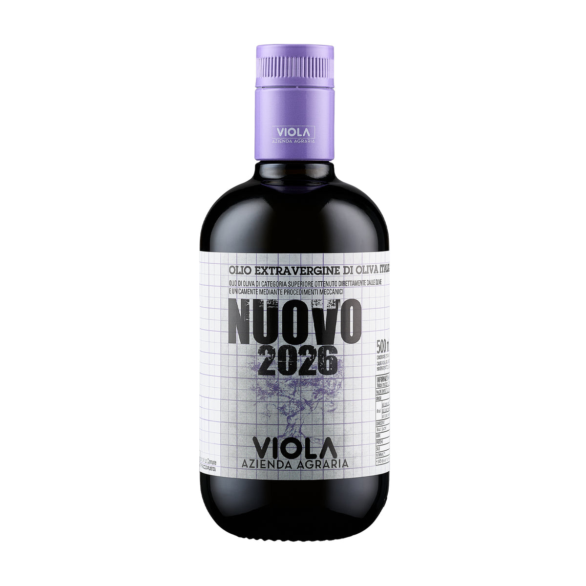 500 ml bottle of Viola Nuovo extra virgin olive oil from Umbria, Italy.