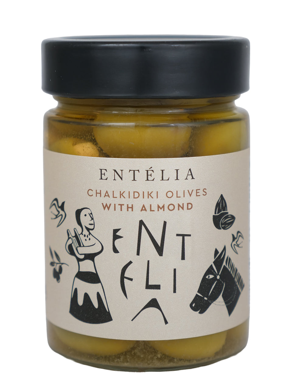 Jar of Entelalia Chalkidiki Olives with Almond