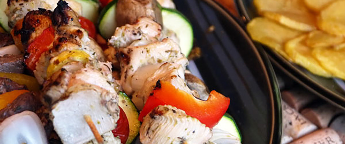 Tzaziki with Grilled Kebabs and Fried Potatoes
