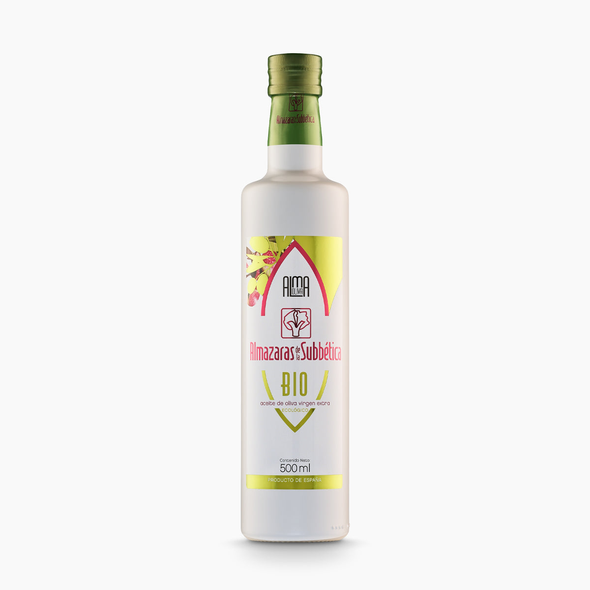 500 ml bottle of Almaoliva Bio extra virgin olive oil from Andalusia, Spain.