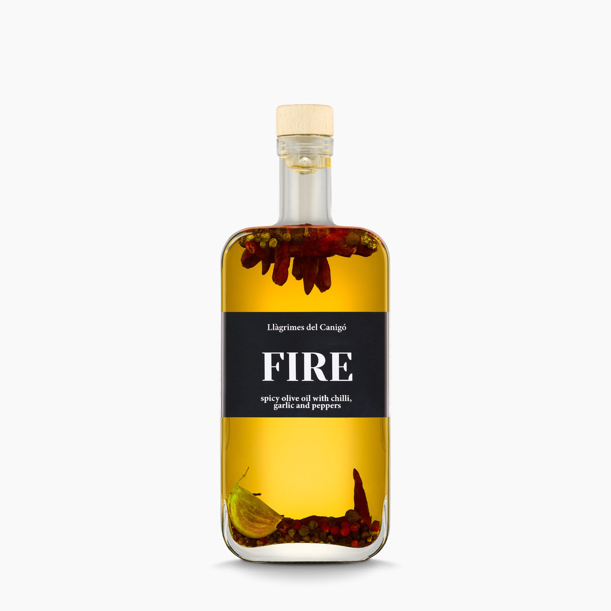 500 ml bottle of Llàgrimes del Canigó Fire extra virgin olive oil from Catalonia, Spain.