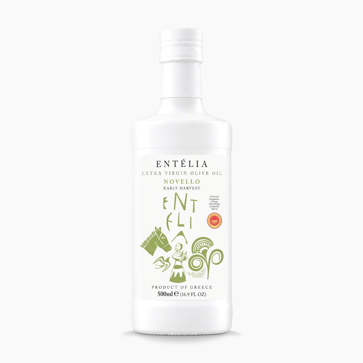 Entelia Novello 500ml extra virgin olive oil bottle.
