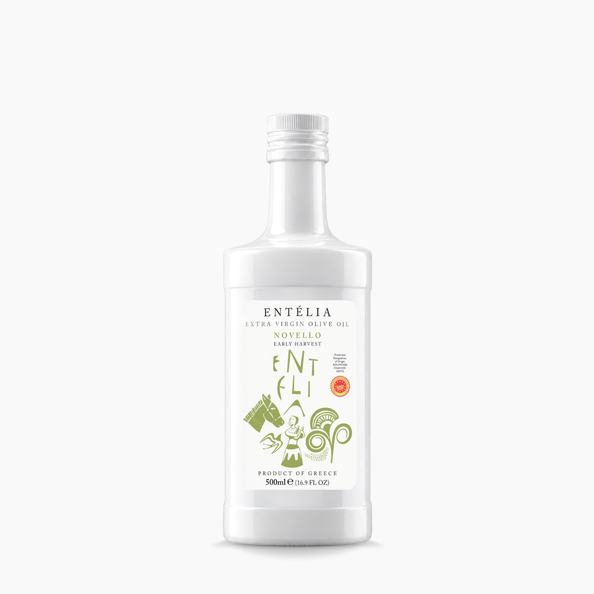 Entelia Novello 500ml extra virgin olive oil bottle.