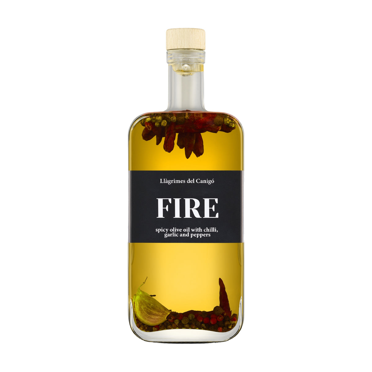 500 ml bottle of Llàgrimes del Canigó Fire extra virgin olive oil from Catalonia, Spain.