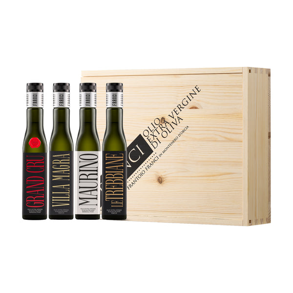 Frantoio Franci Wooden Gift Set - Four Award-Winning Tuscan Extra