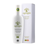 A 500 ml bottle of Oleoestepa Egregio Organic extra virgin olive oil, with an elegant gift box, from Andalusia, Spain.