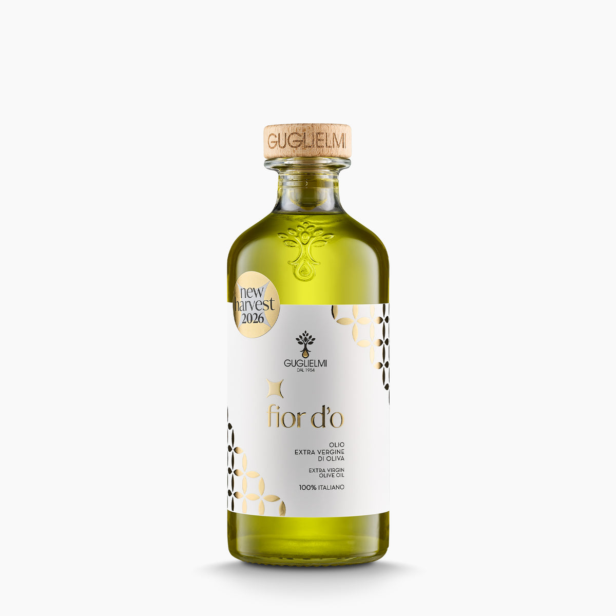 Guglielmi Fior D’O Nuovo 500ml extra virgin olive oil bottle, from Puglia, Italy.
