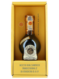 Bottle of Nussini Aceto Balsamico Tradizionale in a yellow box