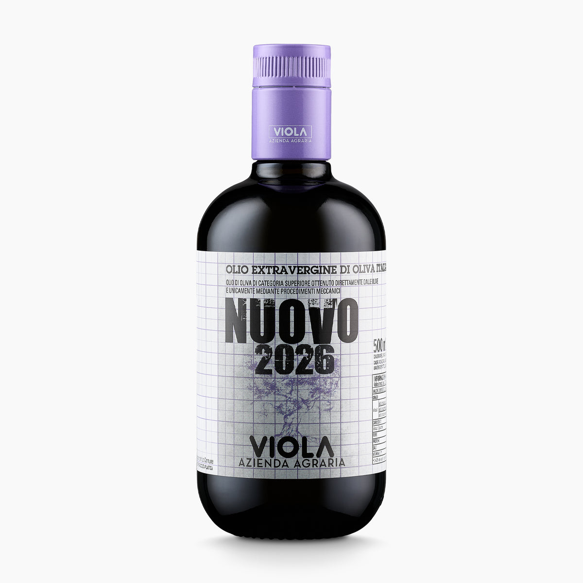 500 ml bottle of Viola Nuovo extra virgin olive oil from Umbria, Italy.