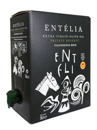 Entélia Private Reserve extra virgin olive oil, high in polyphenols, in a 3L bag-in-box
