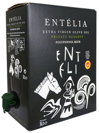 Entélia Private Reserve extra virgin olive oil, high in polyphenols, in a 3L bag-in-box