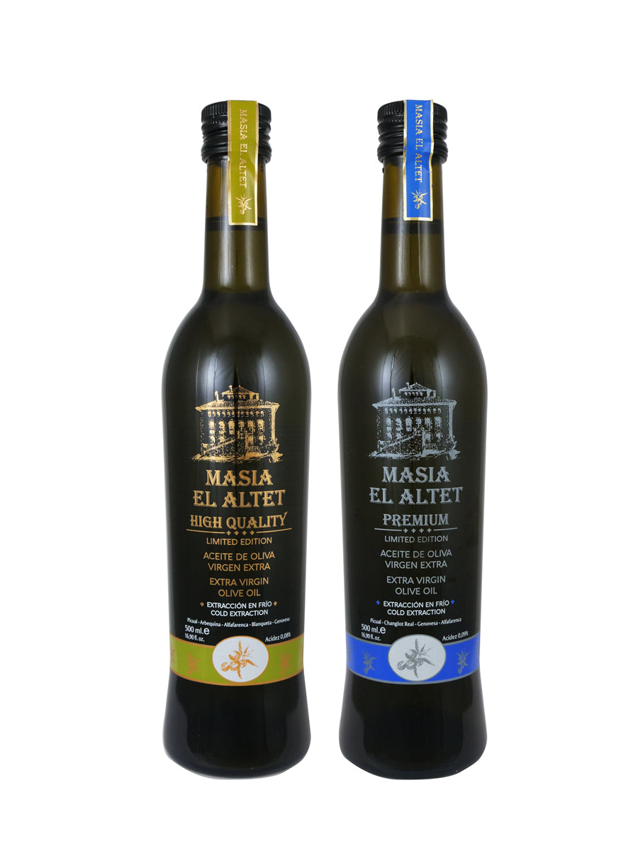 2 glass bottles of extra virgin olive oil